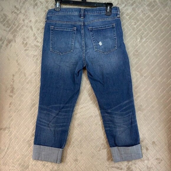 Gap Womens 8 Denim Jeans Blue Straight Crop Cuffed Low Rise Medium Wash Stretch - Picture 12 of 16